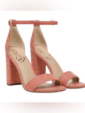 Sam Edelman Yaro Woven Look Block Heel Sandal Stucco/Pink/Coral - Size 9.5.